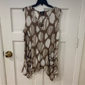 Dalin Women’s Mixed Media Stretchy Asymmetric Tunic Lagenlook Size XL Neutral